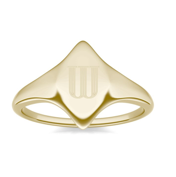 Round Caydia Lab Grown Diamond Signature Marquise Initial Signet Ring 14K Yellow Gold Initial W, Ring Size 4.5