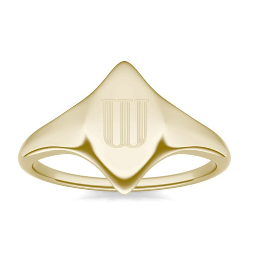 Round Caydia Lab Grown Diamond Signature Marquise Initial Signet Ring 14K Yellow Gold Initial W, Ring Size 4.5