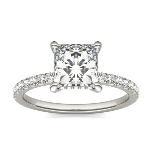 2.21 CTW DEW Princess Forever One Moissanite Hidden Halo Engagement Ring 14K White Gold