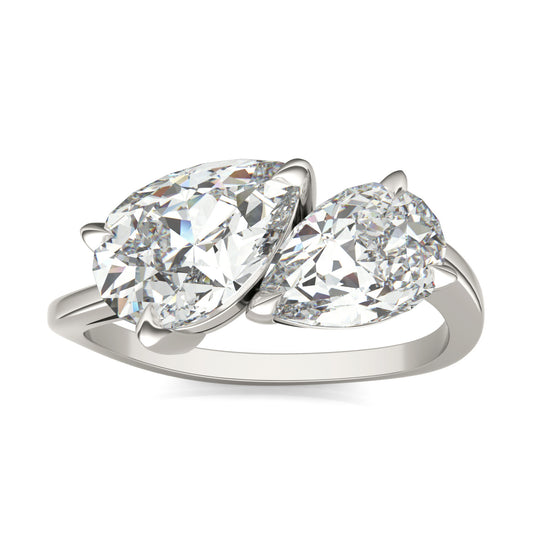 3.60 CTW DEW Pear Forever One Moissanite Bypass Toi et Moi Ring 14K White Gold