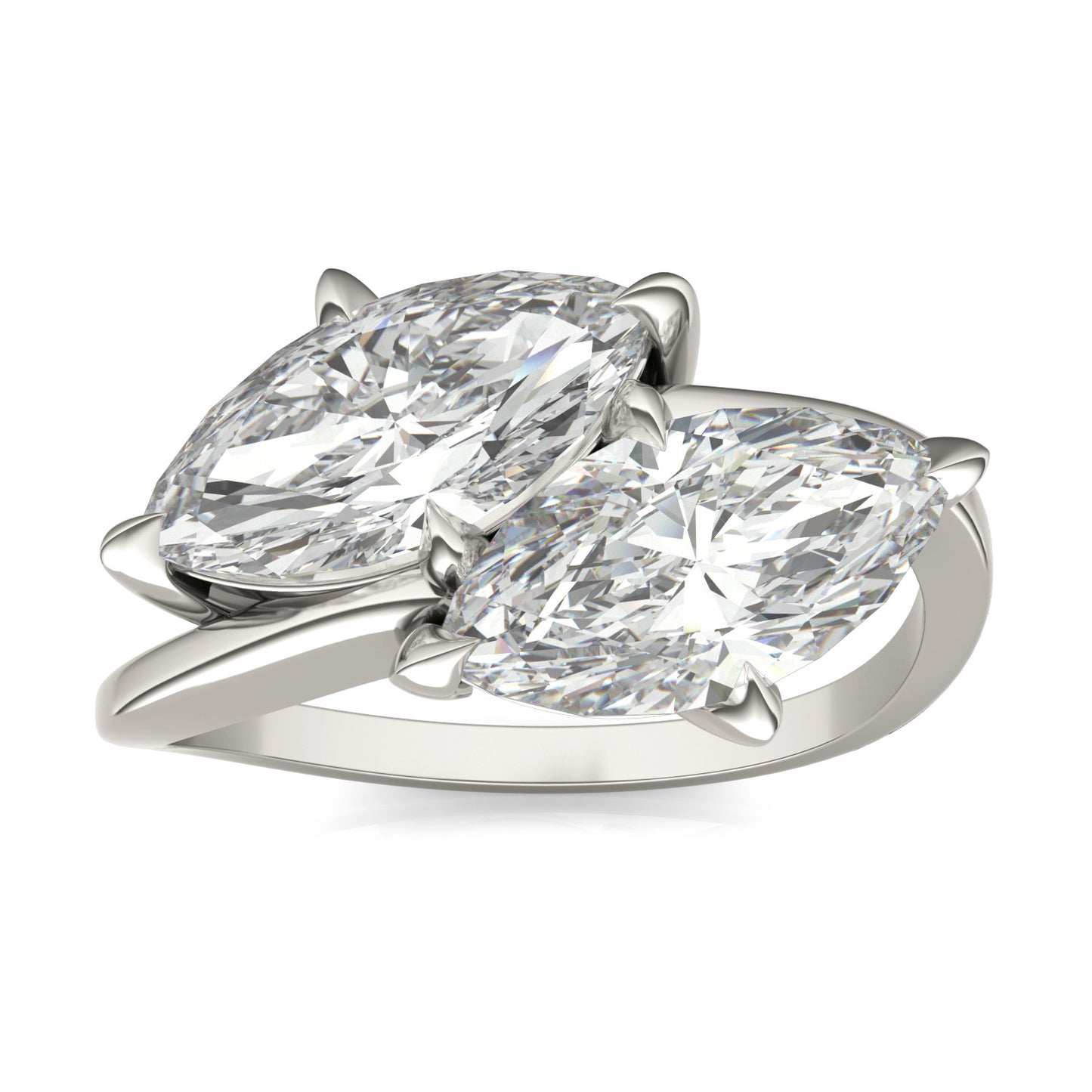 3.60 CTW DEW Marquise Forever One Moissanite Bypass Toi et Moi Ring 14K White Gold