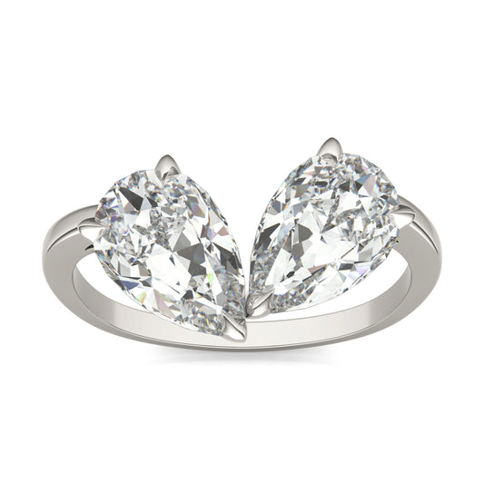3.00 CTW DEW Pear Forever One Moissanite Curved Toi et Moi Ring 14K White Gold