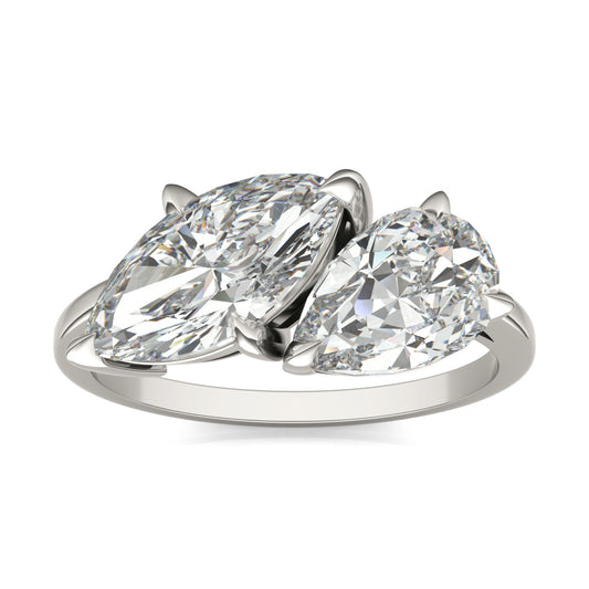 3.30 CTW DEW Pear and Marquise Forever One Moissanite Classic Toi et Moi Ring 14K White Gold