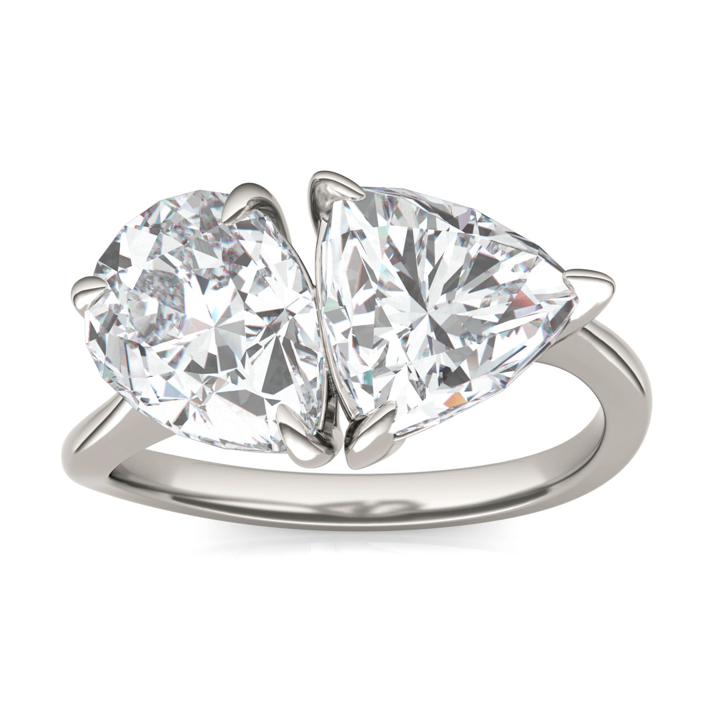 3.70 CTW DEW Pear and Trillion Forever One Moissanite Asymmetrical Toi et Moi Ring 14K White Gold