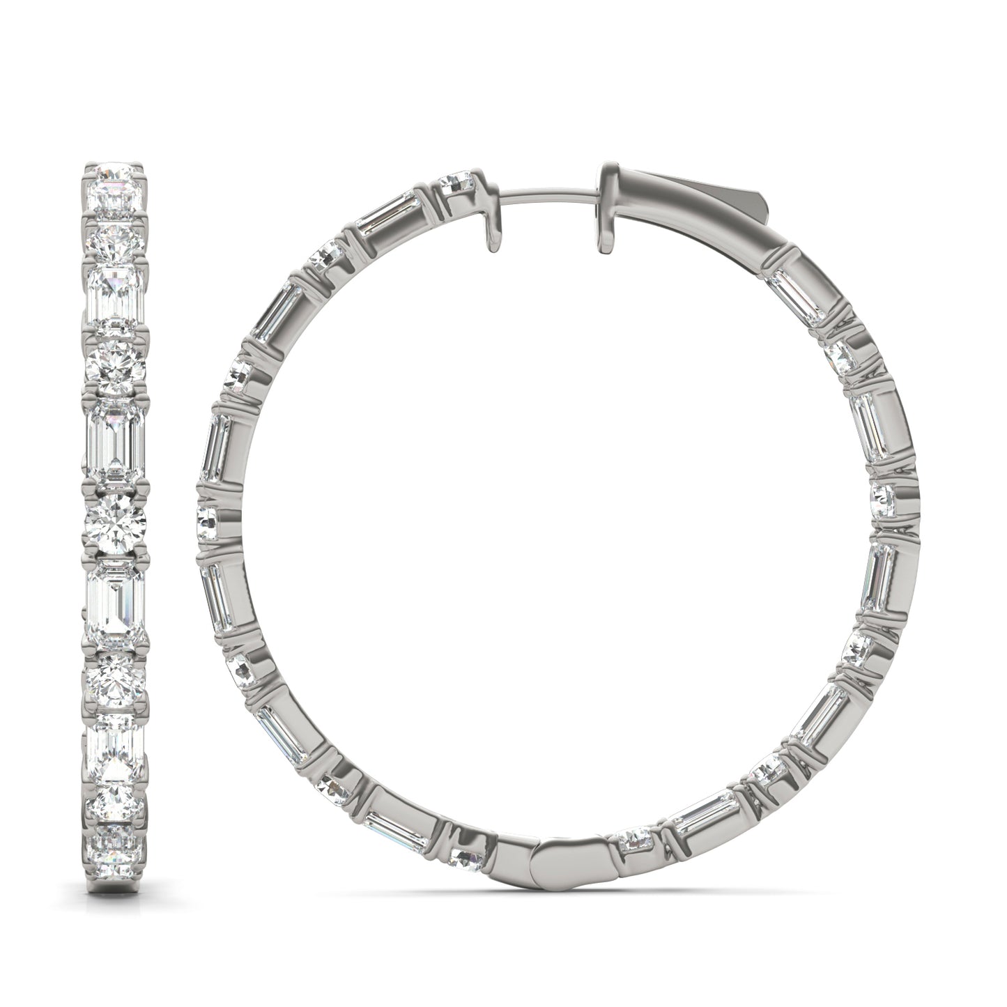 8 5/8 CTW Emerald Caydia Lab Grown Diamond Couture Alternating Inside Out Hoop Earrings 14K White Gold