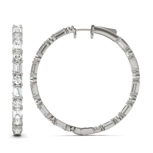 8 5/8 CTW Emerald Caydia Lab Grown Diamond Couture Alternating Inside Out Hoop Earrings 14K White Gold