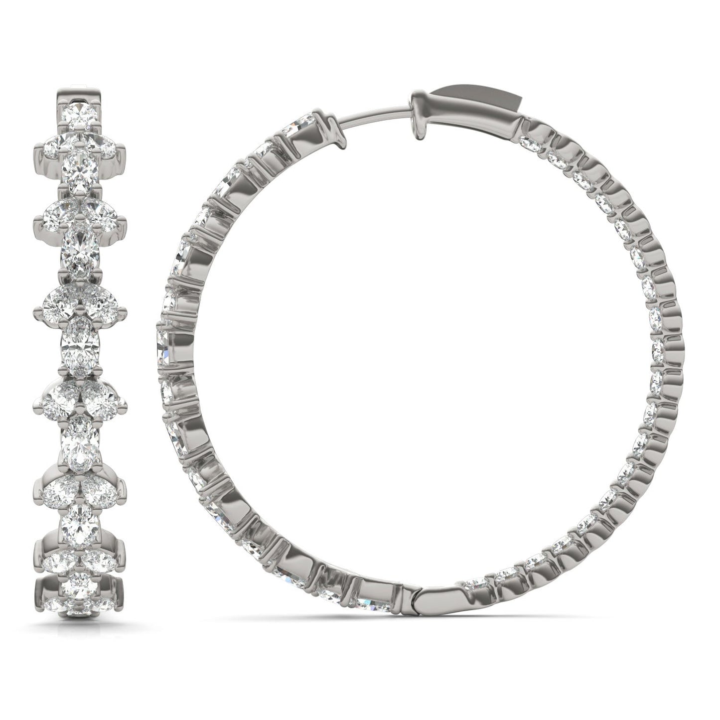9 2/3 CTW Oval Caydia Lab Grown Diamond Couture Alternating Inside Out Hoop Earrings 14K White Gold
