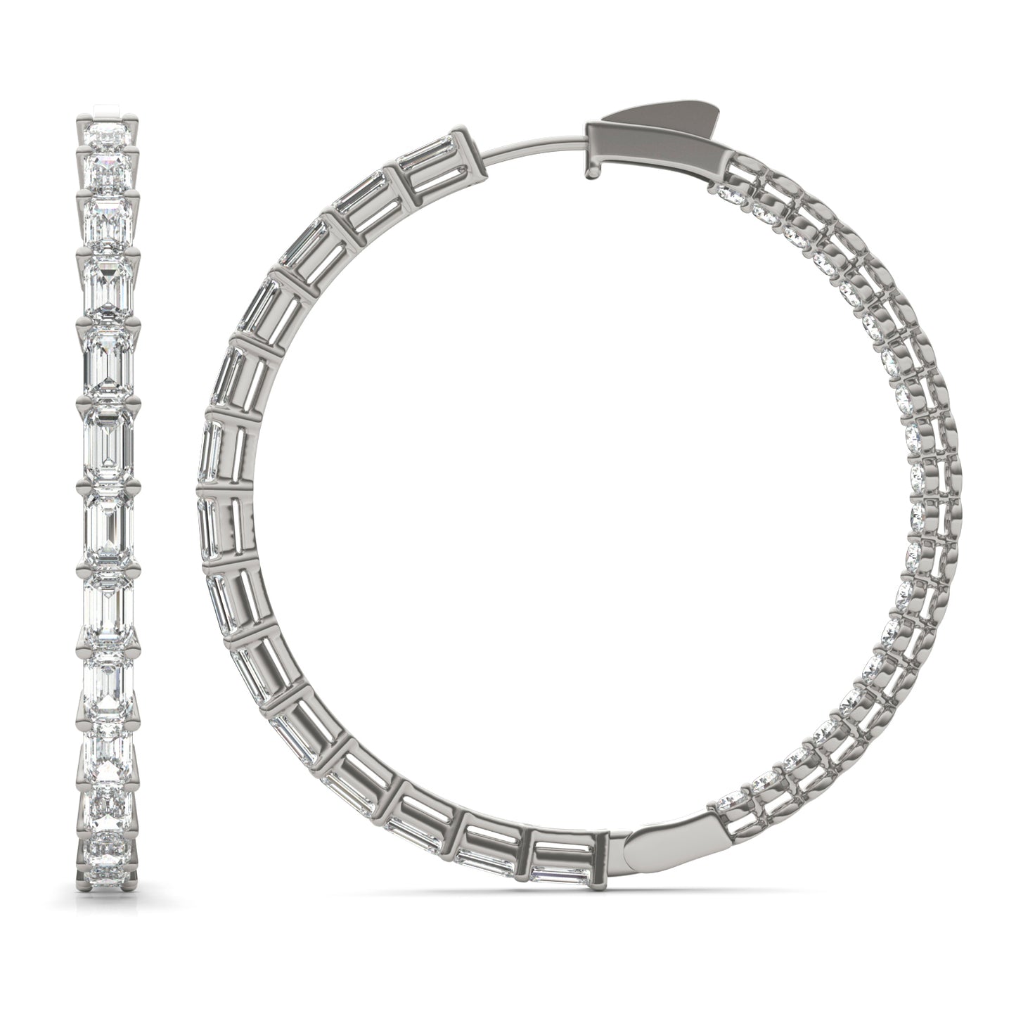 11 2/3 CTW Emerald Caydia Lab Grown Diamond Couture Multi Stone Inside Out Hoop Earrings 14K White Gold