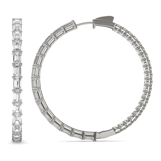 11 2/3 CTW Emerald Caydia Lab Grown Diamond Couture Multi Stone Inside Out Hoop Earrings 14K White Gold