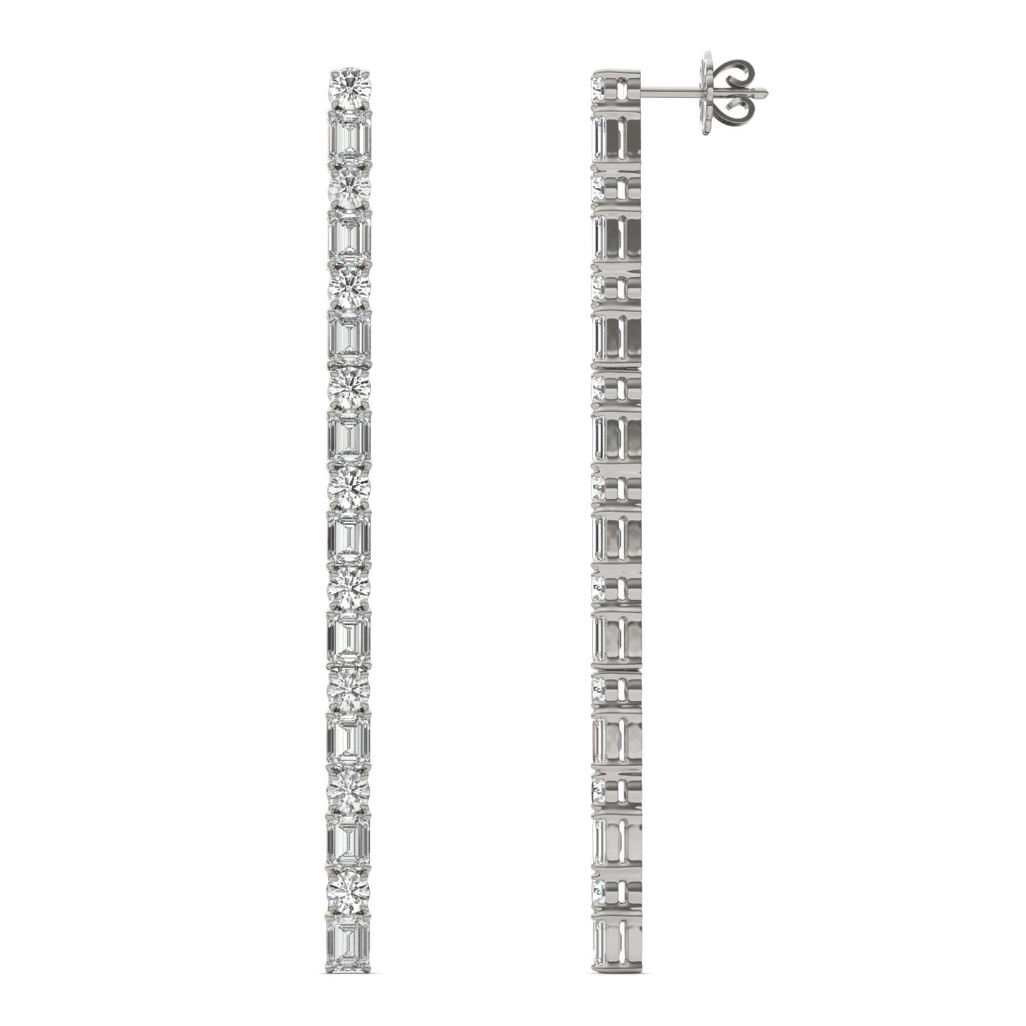 5 5/8 CTW Emerald Caydia Lab Grown Diamond Couture Line Drop Earrings 14K White Gold