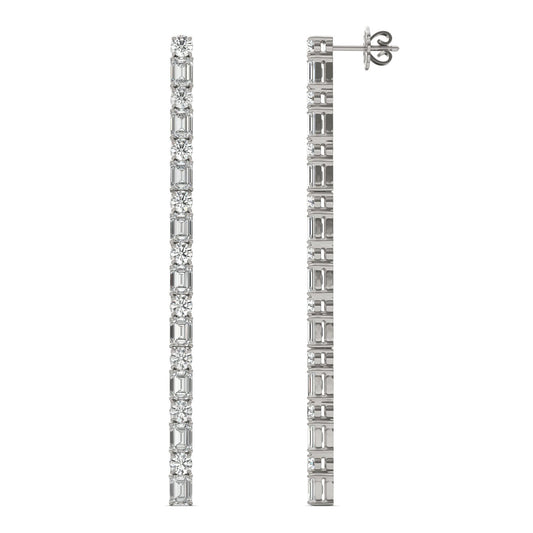 5 5/8 CTW Emerald Caydia Lab Grown Diamond Couture Line Drop Earrings 14K White Gold