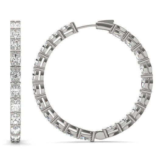 10 CTW Oval Caydia Lab Grown Diamond Couture Inside Out Hoop Earrings 14K White Gold