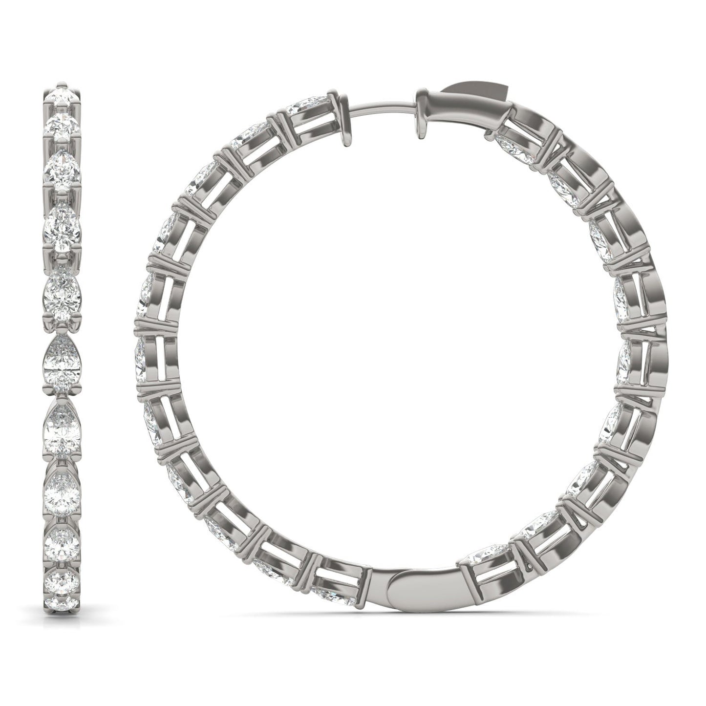 8 2/5 CTW Pear Caydia Lab Grown Diamond Couture Inside Out Hoop Earrings 14K White Gold