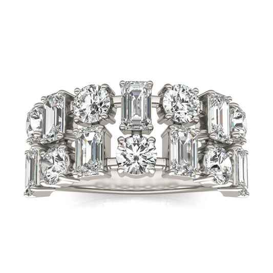 3 3/4 CTW Emerald Caydia Lab Grown Diamond Couture Two Row Alternating Ring 14K White Gold