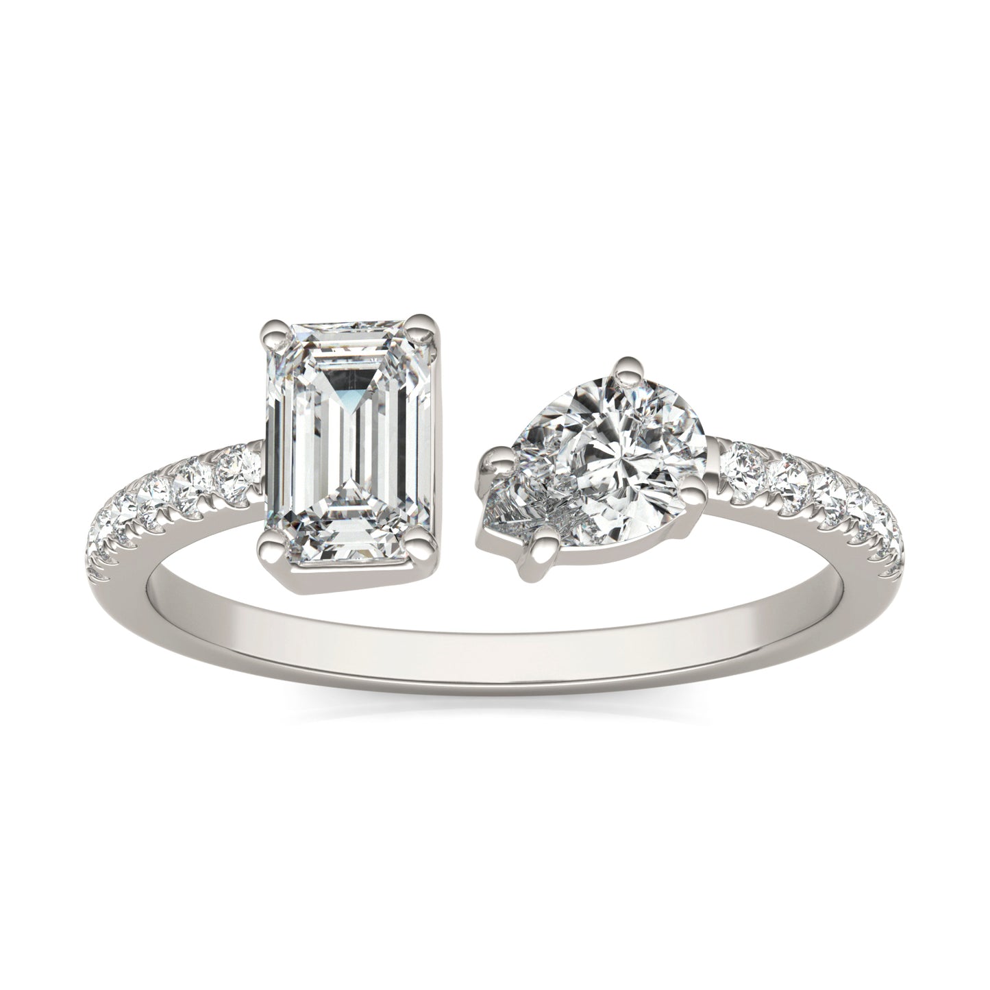 1 1/5 CTW Emerald Caydia Lab Grown Diamond Two Stone with Side Accents Ring 14K White Gold