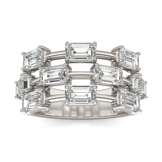 3 1/3 CTW Emerald Caydia Lab Grown Diamond Couture Three Row Ring 14K White Gold