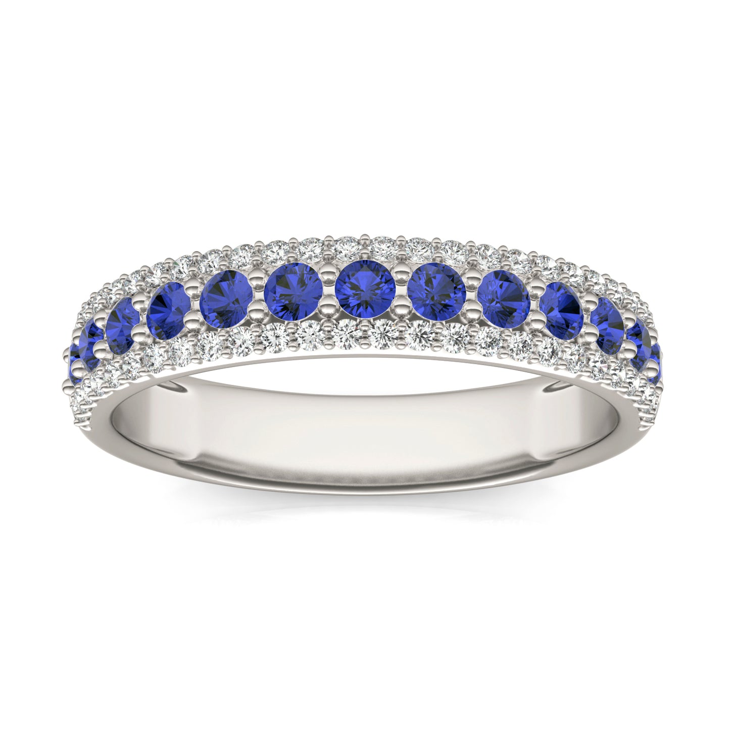 1/4 CTW Round Caydia Lab Grown Diamond Three Row Band Ring 14K White Gold featuring Created Sapphire