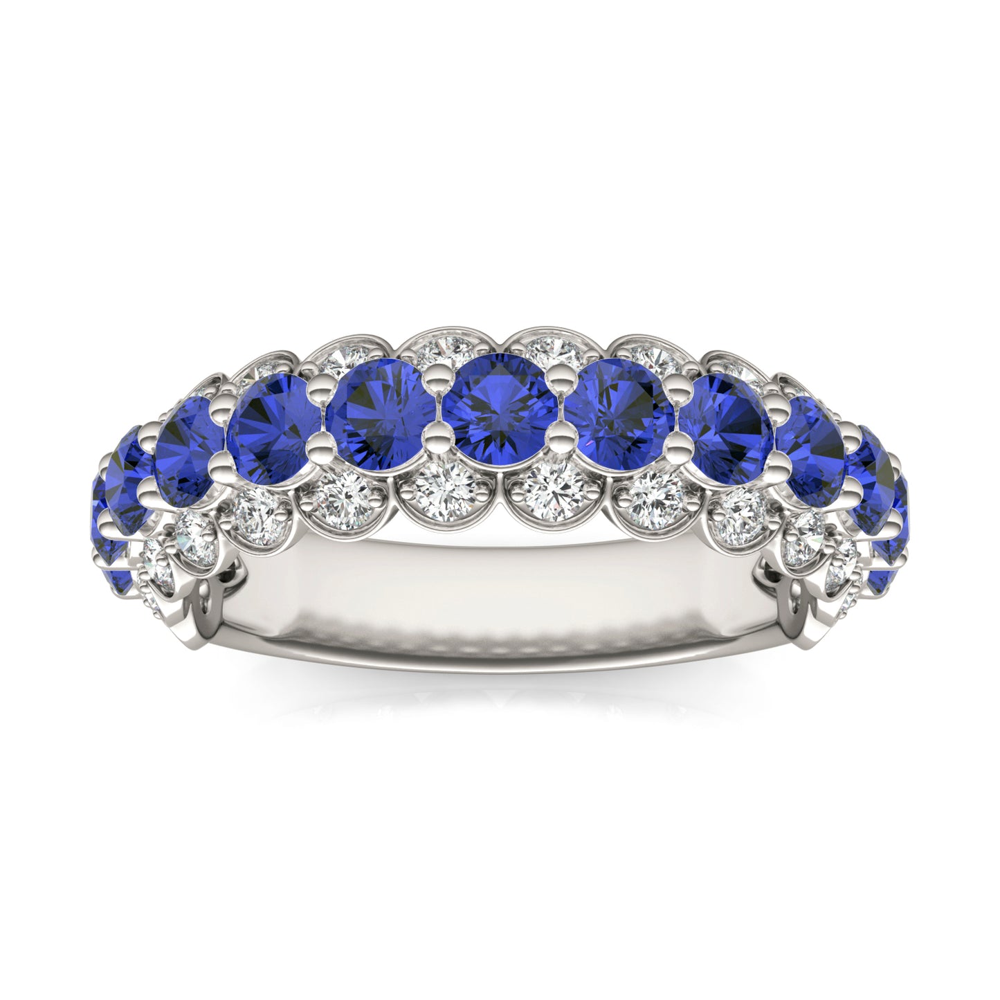 1/2 CTW Round Caydia Lab Grown Diamond Three Row Ring 14K White Gold featuring Created Sapphire