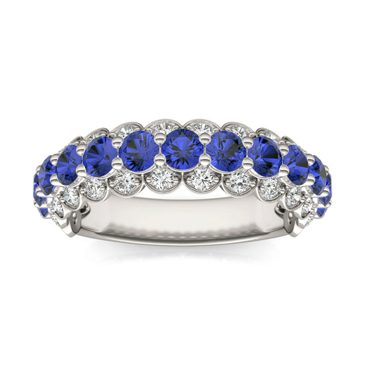 1/2 CTW Round Caydia Lab Grown Diamond Three Row Ring 14K White Gold featuring Created Sapphire