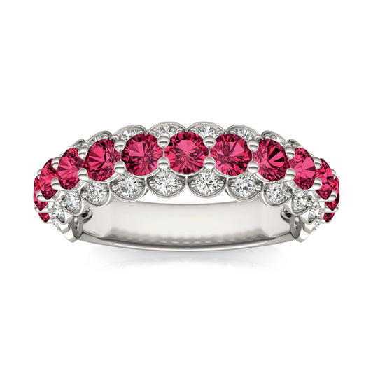 1/2 CTW Round Caydia Lab Grown Diamond Three Row Ring 14K White Gold featuring Created Ruby