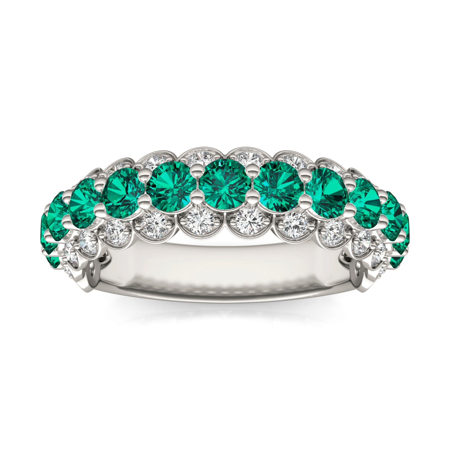 1/2 CTW Round Caydia Lab Grown Diamond Three Row Ring 14K White Gold featuring Created Emerald