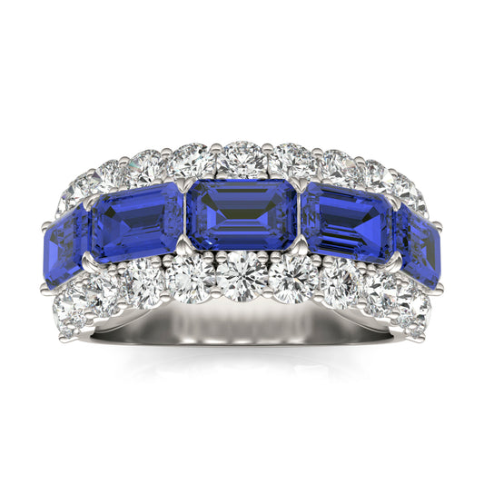 1 3/4 CTW Round Caydia Lab Grown Diamond Three Row Ring 14K White Gold featuring Created Sapphire