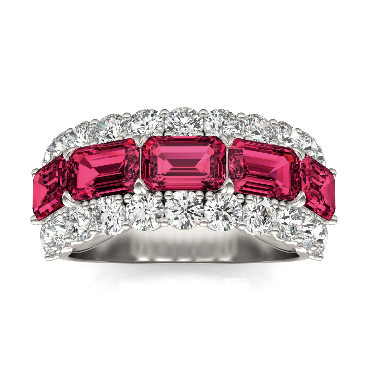 1 3/4 CTW Round Caydia Lab Grown Diamond Three Row Ring 14K White Gold featuring Created Ruby