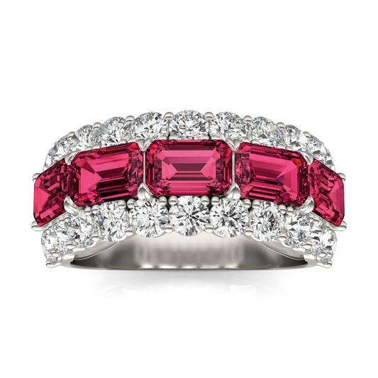 1 3/4 CTW Round Caydia Lab Grown Diamond Three Row Ring 14K White Gold featuring Created Ruby