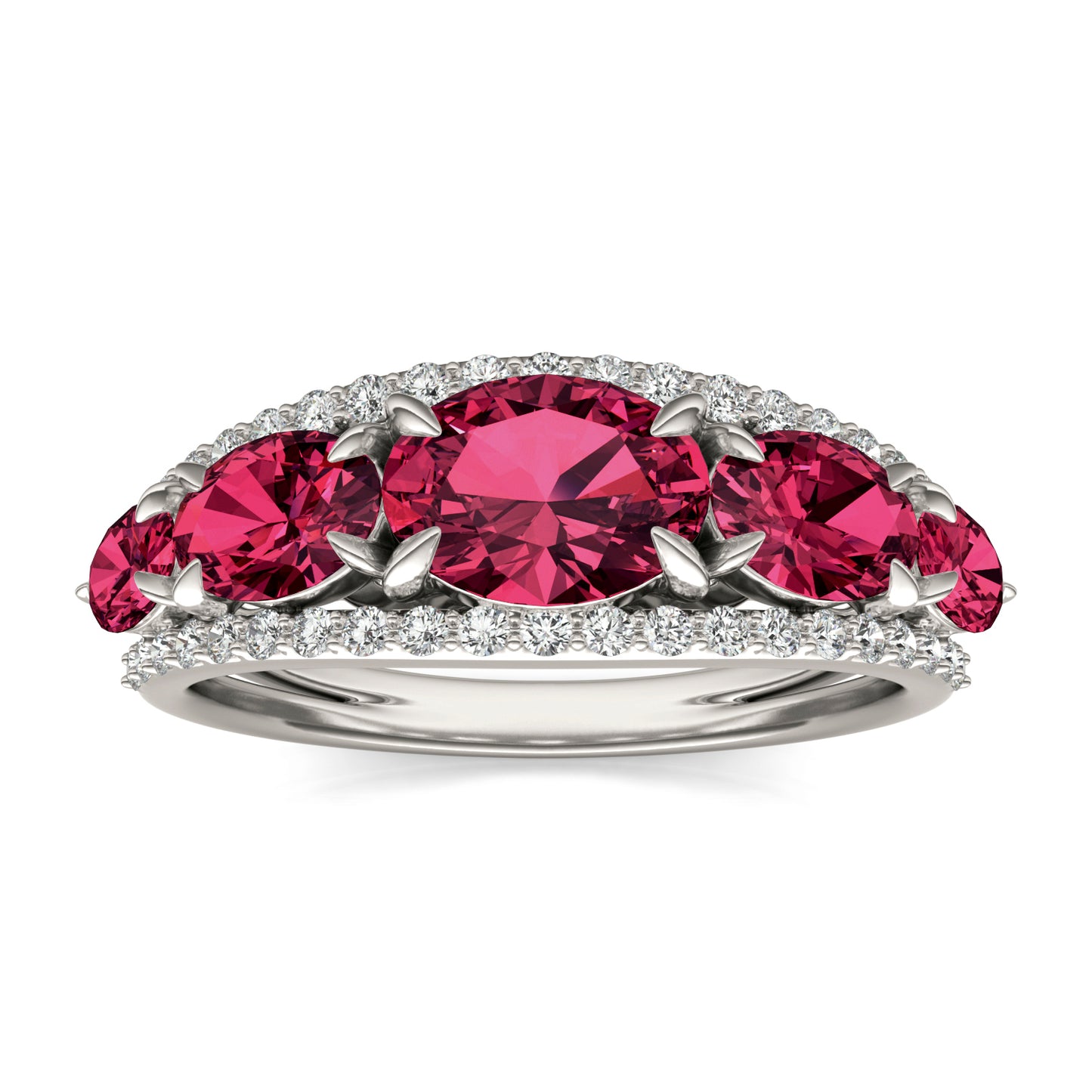 1/3 CTW Round Caydia Lab Grown Diamond Fashion Ring 14K White Gold featuring Created Ruby