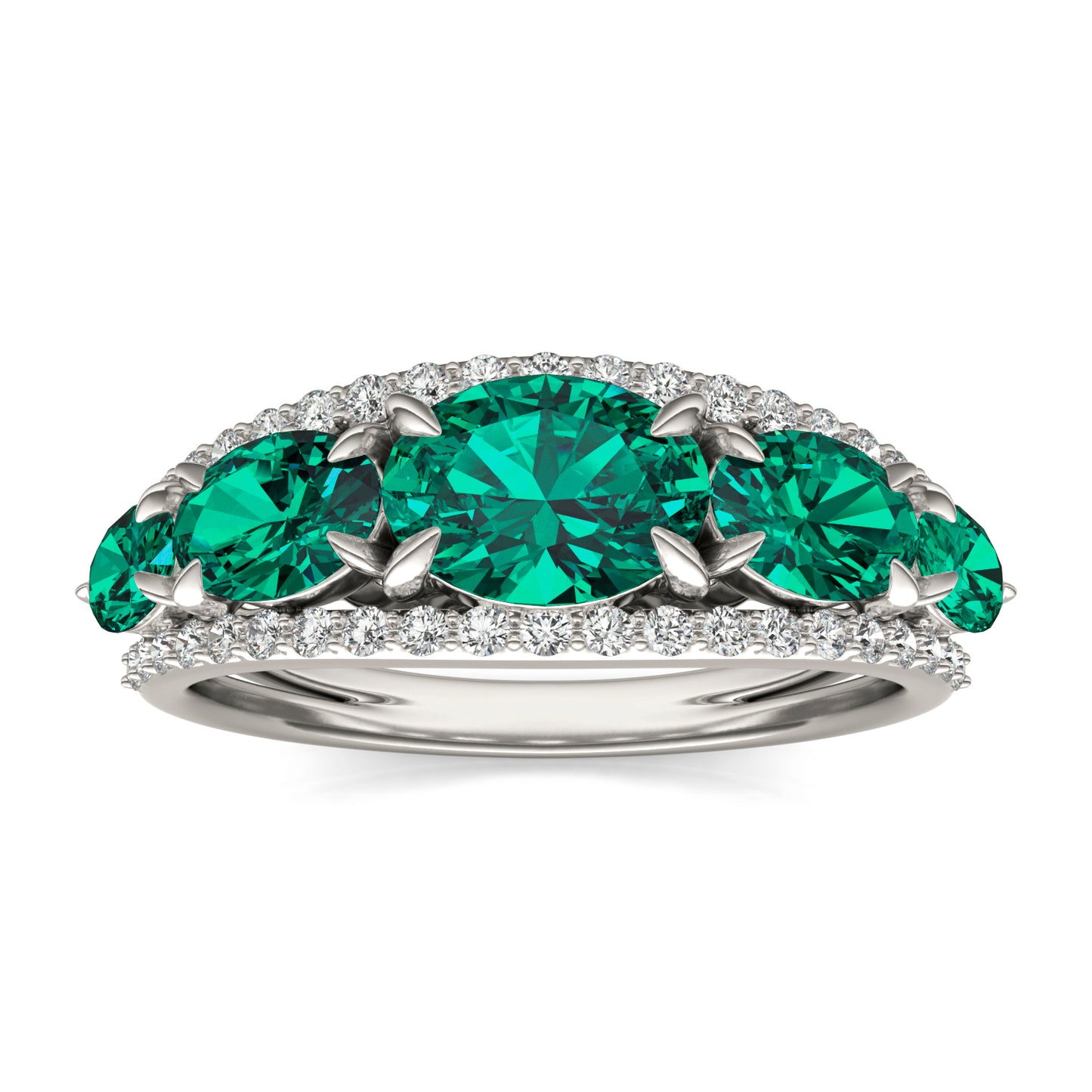 1/3 CTW Round Caydia Lab Grown Diamond Fashion Ring 14K White Gold featuring Created Emerald