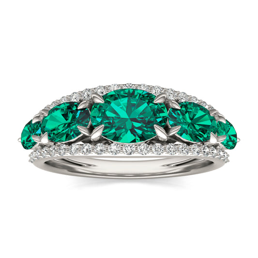 1/3 CTW Round Caydia Lab Grown Diamond Fashion Ring 14K White Gold featuring Created Emerald