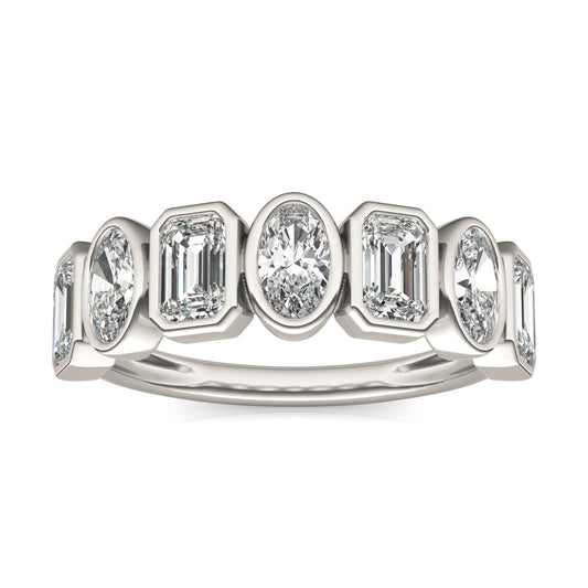 1 7/8 CTW Emerald Caydia Lab Grown Diamond Alternating Stone Bezel Ring 14K White Gold