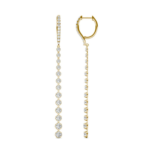 3 5/8 CTW Round Caydia Lab Grown Diamond Couture Graduated Drop Hoop Earrings 14K Yellow Gold Stone Color F