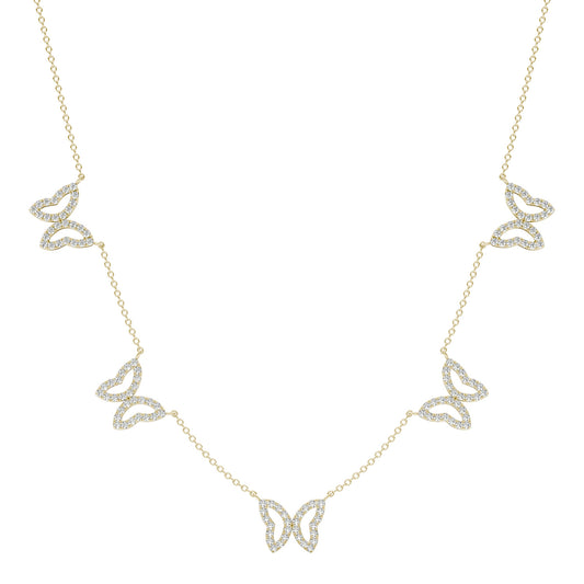 7/8 CTW Round Caydia Lab Grown Diamond Butterfly Station Necklace 14K Yellow Gold