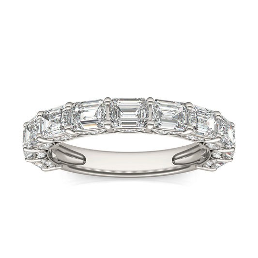 2 2/5 CTW Emerald Caydia Lab Grown Diamond Side Accented Anniversary Ring 14K White Gold