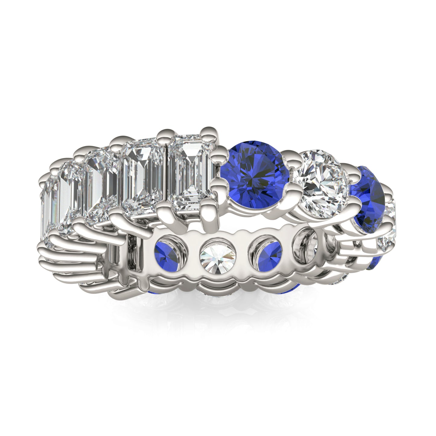 3 1/2 CTW Round Caydia Lab Grown Diamond Couture Two Sided Eternity Ring 14K White Gold featuring Created Sapphire