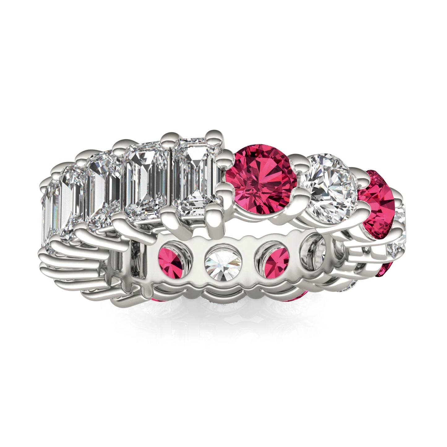 3 1/2 CTW Round Caydia Lab Grown Diamond Couture Two Sided Eternity Ring 14K White Gold featuring Created Ruby