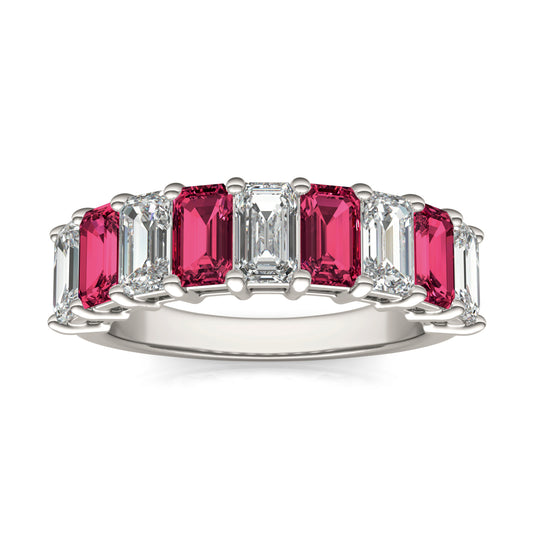 1 CTW Emerald Caydia Lab Grown Diamond Couture Classic Anniversary Ring 14K White Gold featuring Created Ruby