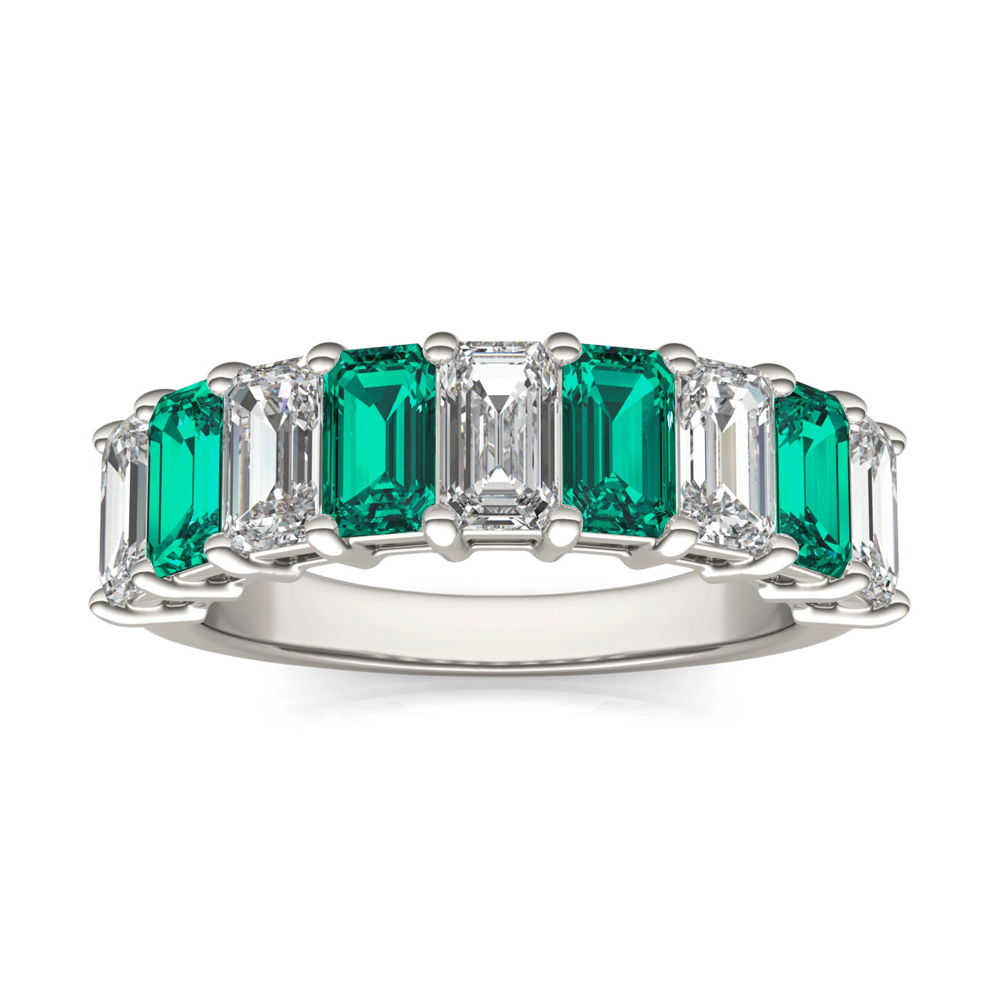 1 CTW Emerald Caydia Lab Grown Diamond Couture Classic Anniversary Ring 14K White Gold featuring Created Emerald
