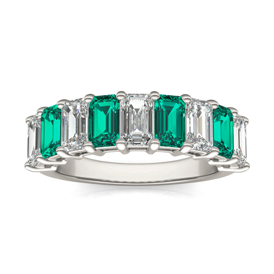 1 CTW Emerald Caydia Lab Grown Diamond Couture Classic Anniversary Ring 14K White Gold featuring Created Emerald