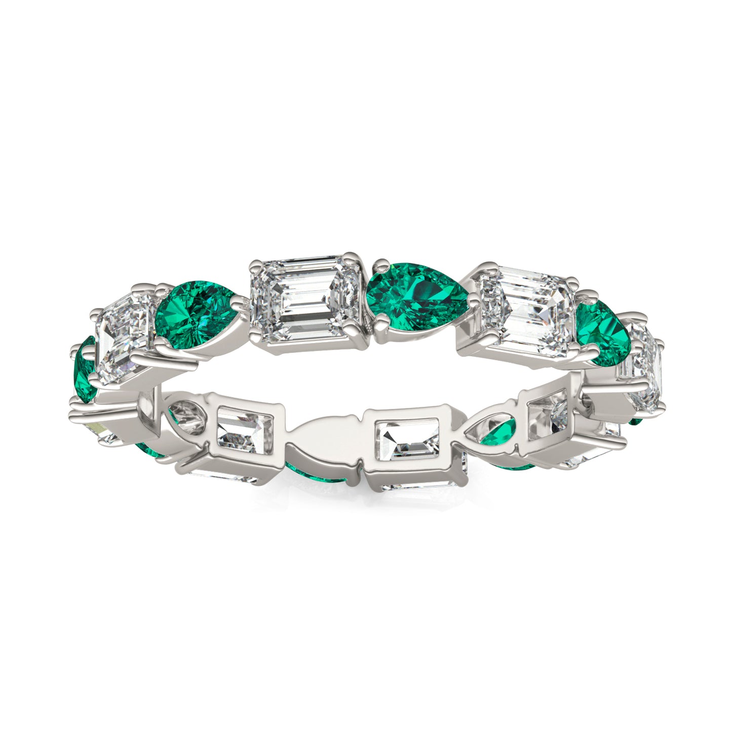 1 5/8 CTW Emerald Caydia Lab Grown Diamond Couture Alternating Stones Eternity Ring 14K White Gold featuring Created Emerald