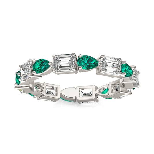 1 5/8 CTW Emerald Caydia Lab Grown Diamond Couture Alternating Stones Eternity Ring 14K White Gold featuring Created Emerald