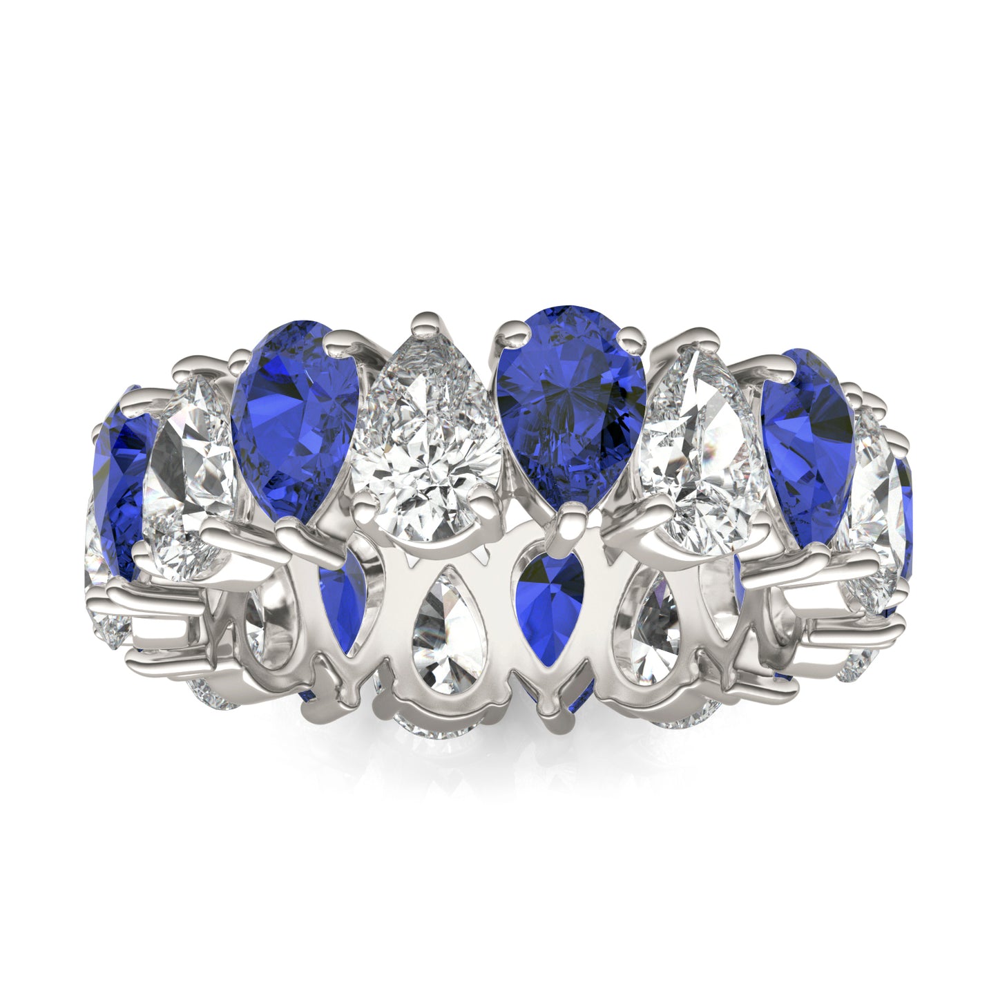 3 CTW Pear Caydia Lab Grown Diamond Couture Alternating Eternity Ring 14K White Gold featuring Created Sapphire