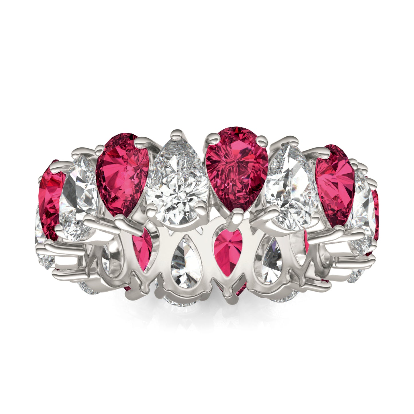 3 CTW Pear Caydia Lab Grown Diamond Couture Alternating Eternity Ring 14K White Gold featuring Created Ruby