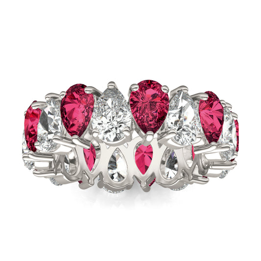 3 CTW Pear Caydia Lab Grown Diamond Couture Alternating Eternity Ring 14K White Gold featuring Created Ruby