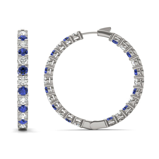 4 1/15 CTW Round Caydia Lab Grown Diamond Couture Classic Inside Out Hoop Earrings 14K White Gold featuring Created Sapphire