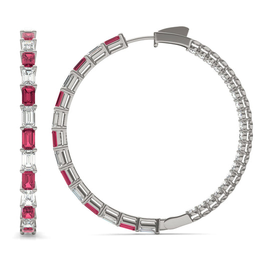 7 CTW Emerald Caydia Lab Grown Diamond Couture Multi Stone Inside Out Hoop Earrings 14K White Gold featuring Created Ruby