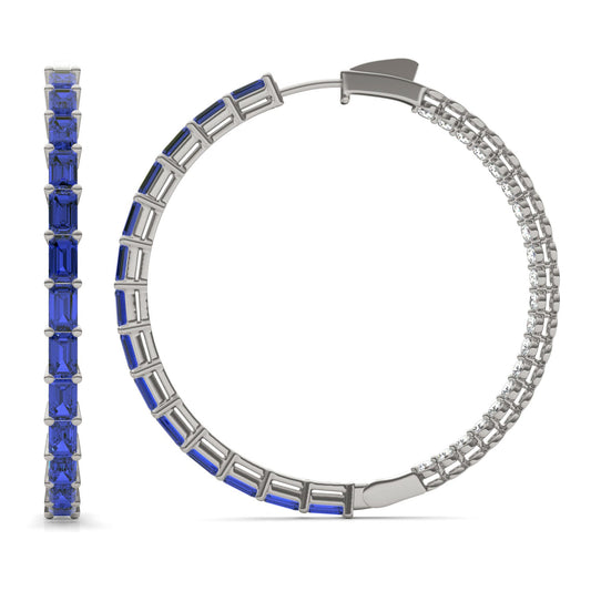 2 2/5 CTW Round Caydia Lab Grown Diamond Couture Multi Stone Inside Out Hoop Earrings 14K White Gold featuring Created Sapphire