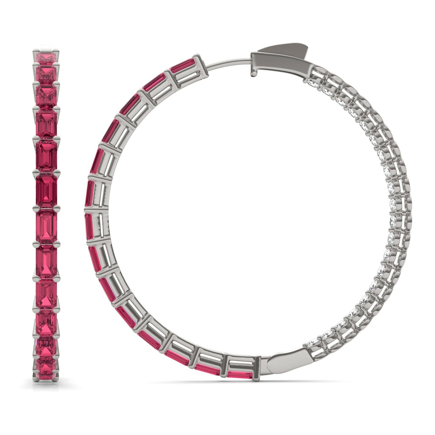 2 2/5 CTW Round Caydia Lab Grown Diamond Couture Multi Stone Inside Out Hoop Earrings 14K White Gold featuring Created Ruby