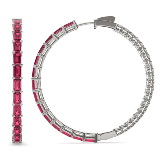 2 2/5 CTW Round Caydia Lab Grown Diamond Couture Multi Stone Inside Out Hoop Earrings 14K White Gold featuring Created Ruby